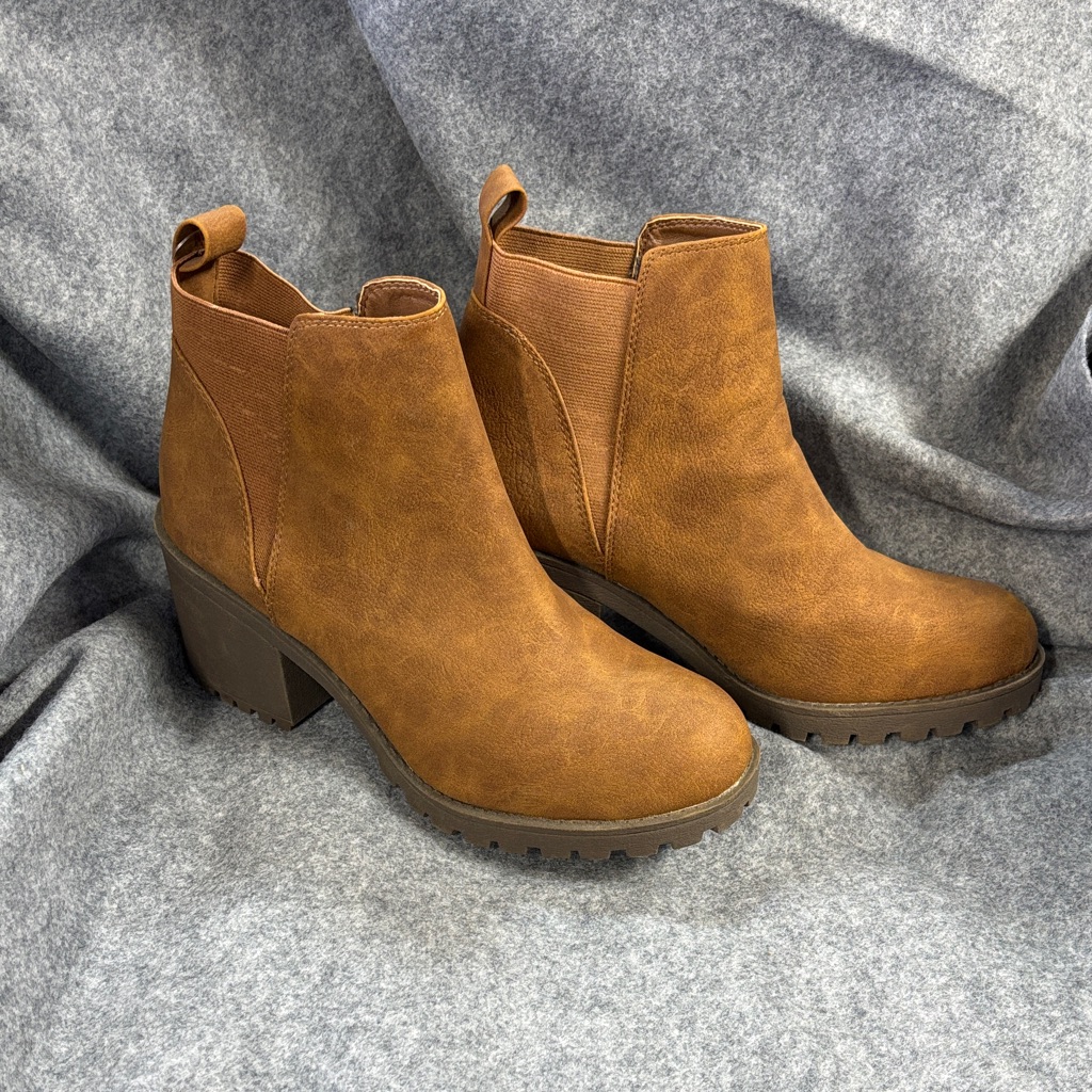 Dirty Laundry Cognac Brown Chelsea Ankle Boots With Block Heel Size 9m